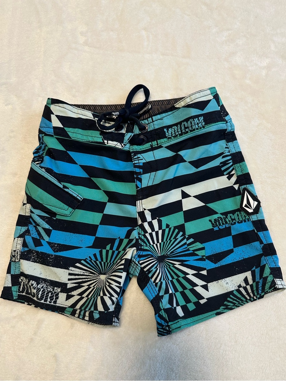 Volcom Boys' Blue & Teal Striped Swim Trunks / Beachy Board shorts